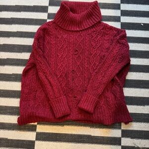 Free People Complex in Red Rip Cable Knit Cowl Neck Sweater